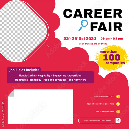 Digital banner for social media post. Job vacancy or hiring job template. career fair on cloud or sky concept