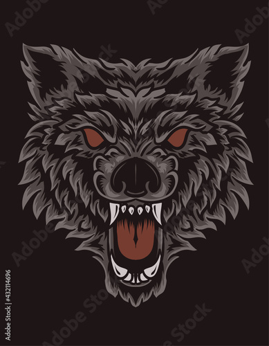 illustration vector angry wolf head on black background