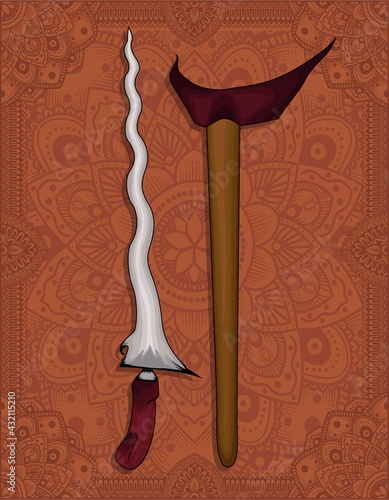 illustration vector javanese keris weapon on mandala background