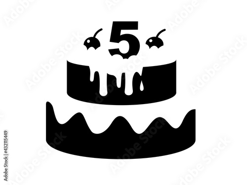fifth birthday cake vector illustration in negative space 