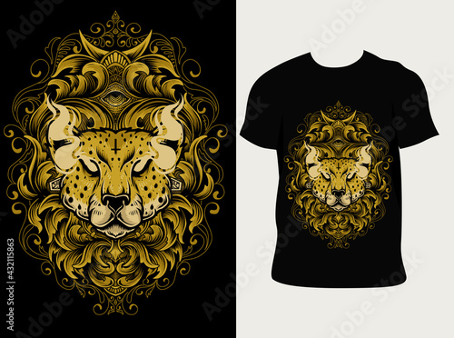 illustration vector cheetah head with engraving ornament