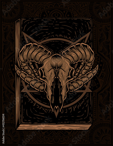 illustration vector satan book with goat skull
