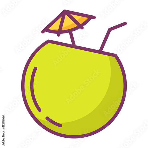 coconut beach drink fresh single isolated icon with filled line style
