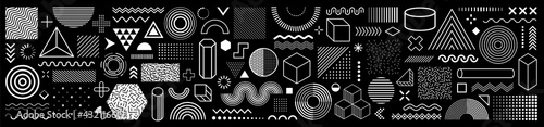 Set of 100 geometric shapes. Memphis design, retro elements for web, vintage, advertisement, commercial banner, poster, leaflet, billboard, sale. Collection trendy halftone vector geometric shapes photo