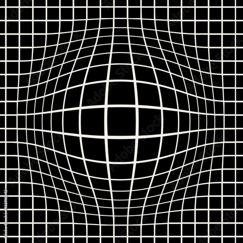 Vector seamless pattern with optic illusion. Abstract distorted square texture. Monochrome warped surface. Creative op art background. Design with distortion. Can be used as swatch for illustrator. photo