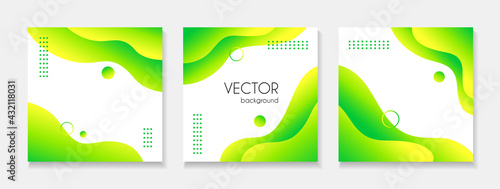 Abstract liquid fluid green backgrounds for social media posts. Vector set of square templates with copy space for text
