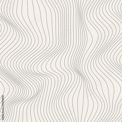 Vector seamless pattern. Abstract monochrome linear texture. Creative background with thin wavy stripes. Decorative design with distortion effect. Can be used as swatch for illustrator