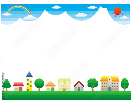 シンプルな街並みのベクターイラスト　枠　背景
