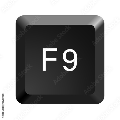 Key with with F9 symbol. Black computer keyboard. Button icon vector illustration. 