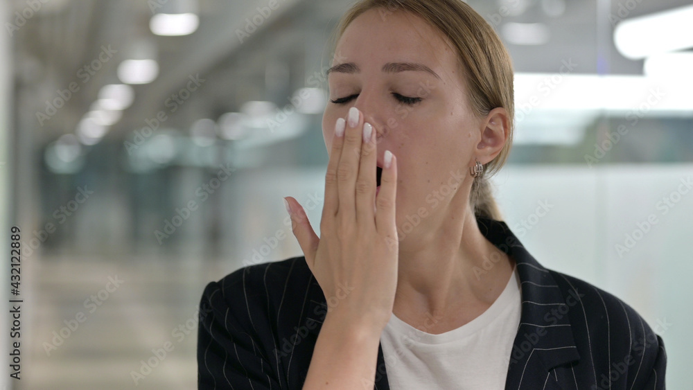 Sleepy Young Businesswoman Yawning, Drowsy Sleepy Young Businesswoman Yawning, Drowsy