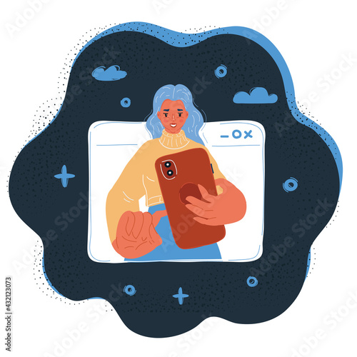 Vector illustration of Concept of on-line video chat app, internet talk, call technology.
