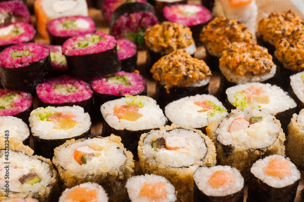 tasty assorted sushi rolls background for layout tasty assorted sushi rolls background for layout