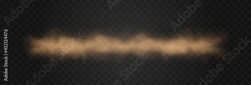 Vector sandy dust cloud. Clouds with dust particles. Sandstorm on an isolated transparent background. PNG.	