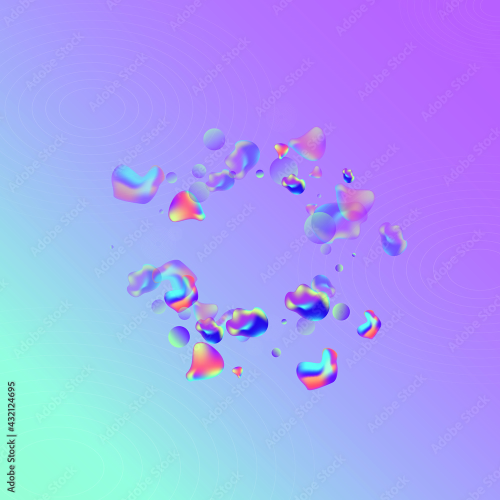 Obraz premium Hologram 3d Minimal Vector Blue Background. Modern Blob Pattern. Iridescent Abstract Liquid Poster. Light Hipster Illustration.