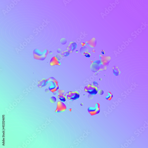 Hologram 3d Minimal Vector Blue Background. Modern Blob Pattern. Iridescent Abstract Liquid Poster. Light Hipster Illustration.