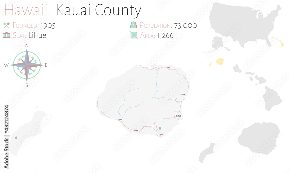 Large and detailed map of Kauai county in Hawaii, USA. Large and detailed map of Kauai county in Hawaii, USA.