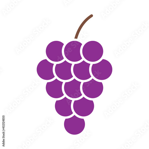 Bunch of wine grapes with leaf flat purple vector icon for food apps and websites