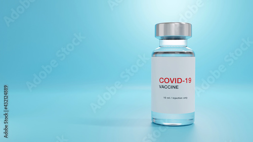 3d render. Creative design for Covid-19 coronavirus vaccine bottles for intramuscular injections. Coronavirus (2019-nCoV virus) cure manufacture, flu treatment drug pharmacy production concept.