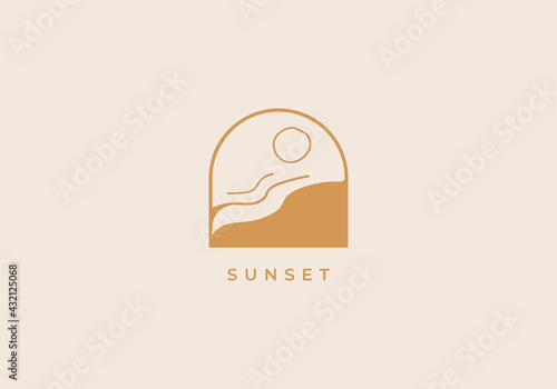Ocean Sun boho Logo Design Template 