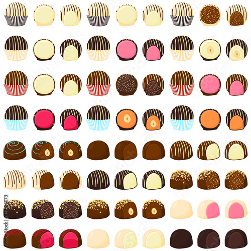 Illustration on theme beautiful big set sweet chocolate candy bonbon