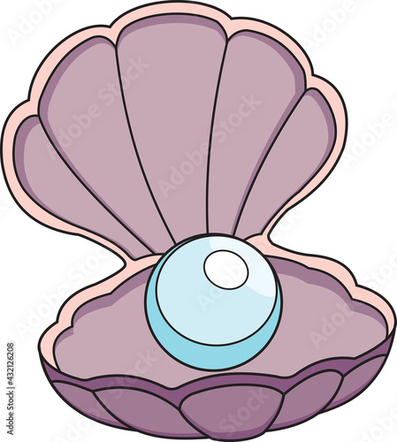 Cartoon illustration of funny seashell. Cute and funny cartoon characters. Illustration for children. 
