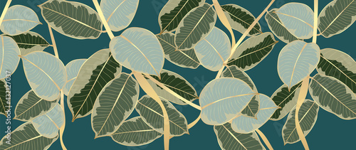 Luxury gold tropical leaves background vector. Wallpaper design with golden line art texture from palm leaves, Jungle leaves, monstera leaf, exotic botanical floral pattern.