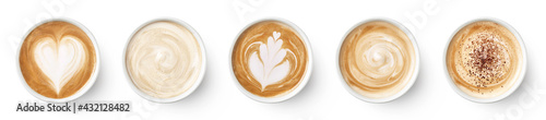 Tableau sur toile Set of paper take away cups of different coffee latte or cappuccino