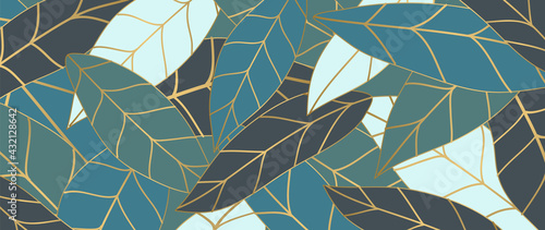 Luxury gold tropical leaves background vector. Wallpaper design with golden line art texture from palm leaves, Jungle leaves, monstera leaf, exotic botanical floral pattern.