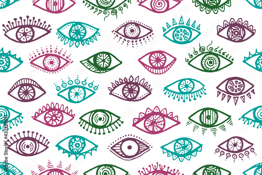 Doodle human eyes artistic endless pattern. Pop