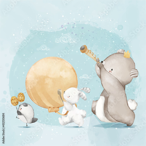 Animal painting cute wildlife watercolor parade music celebration fun day