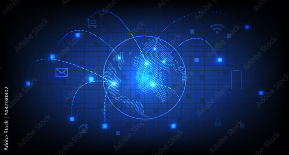 Abstract blue background with earth and technology of communication Abstract blue background with earth and technology of communication