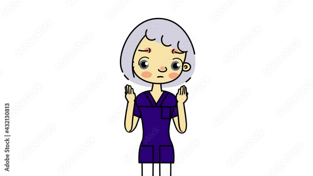 Female nurse performing hygienic hand disinfection on white background. Cartoon animation. Female nurse performing hygienic hand disinfection on white background. Cartoon animation.