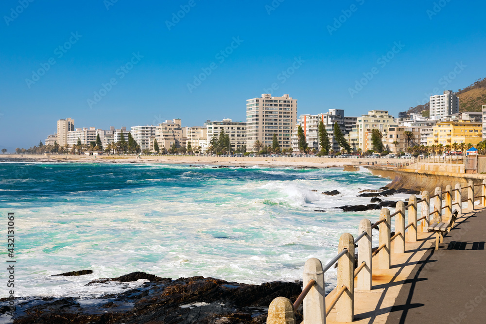 Naklejka premium View of Sea Point promenade on the Atlantic Seaboard of Cape Town South Africa
