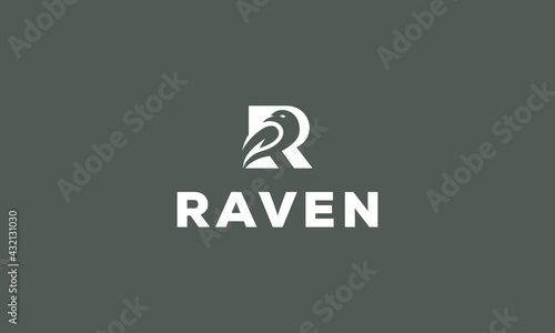 Letter R With Raven In Negative Space logo vector icon illustration