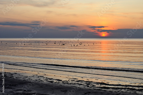 Sunset on Baltic sea beach  Jurmala Latvia