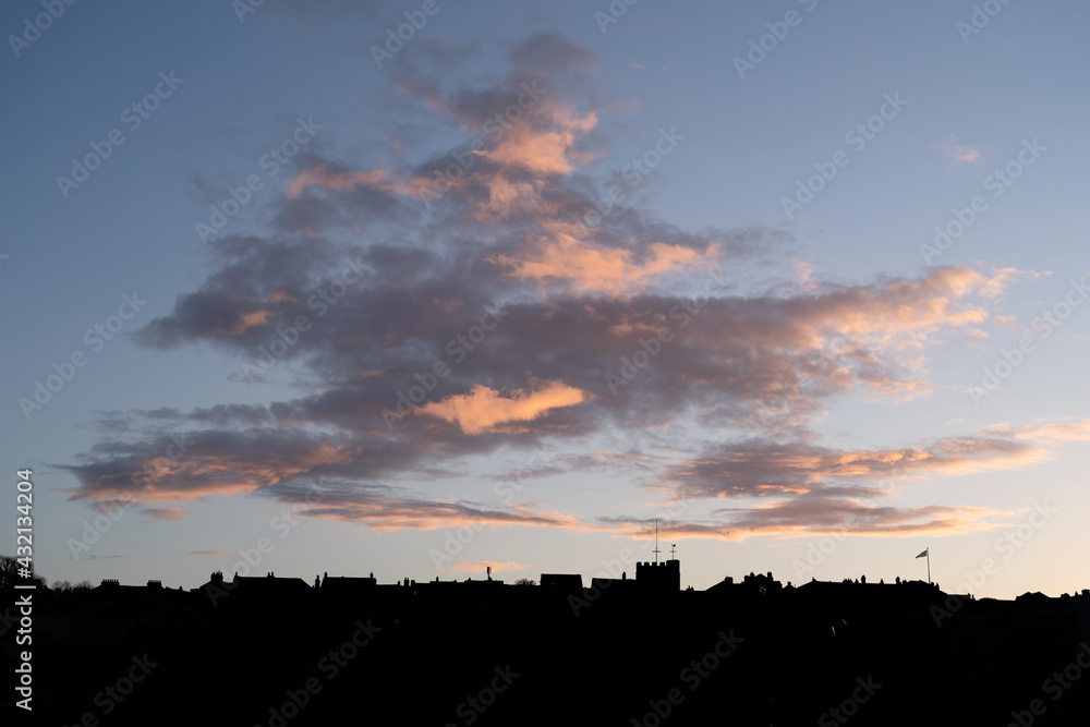 Bideford, Devon, England. Evening skyline with red sky and clouds. Bideford, Devon, England. Evening skyline with red sky and clouds.