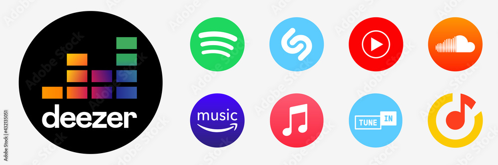 Deezer, Amazon music, SoundCloud and Spotify. Google and Apple music  podcast. Editorial logo of cloud media platform. Rivne, Ukraine - May 6,  2021 Stock Vector | Adobe Stock