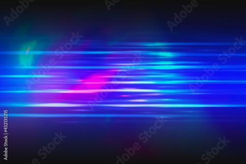 Blue fantastic camera movement. Abstract graphical motion blur background. Horizontal lines and strips 3D illustration