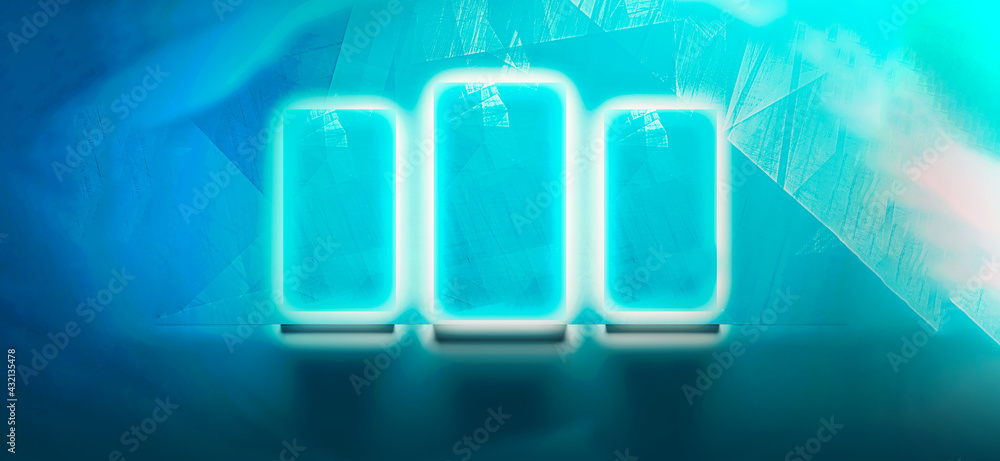 Abstract background with lines and glow. Shining spotlights and empty stage the reflection of neon lights 3d illustration Abstract background with lines and glow. Shining spotlights and empty stage the reflection of neon lights 3d illustration