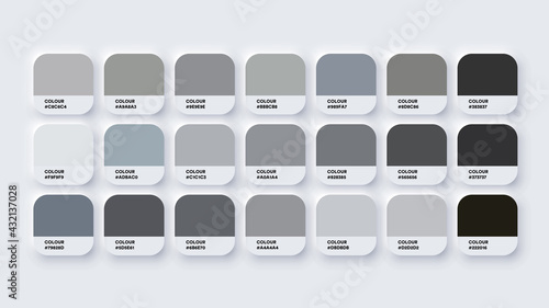 Pantone Colour Palette Catalog Samples Grey in RGB HEX. Neomorphism Vector