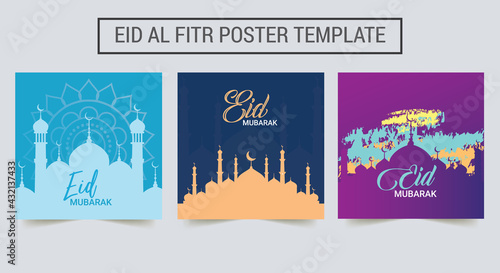 Eid Mubarak Islamic greeting card, poster, flyer, flyer template. Vector Illustration. EPS10. social media banner template.