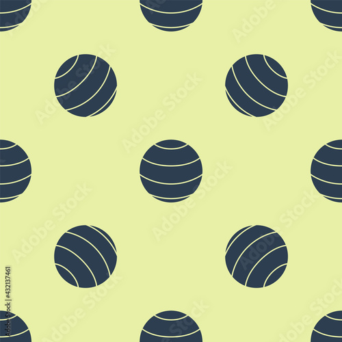 Blue Fitness ball icon isolated seamless pattern on yellow background. Gym ball. Vector