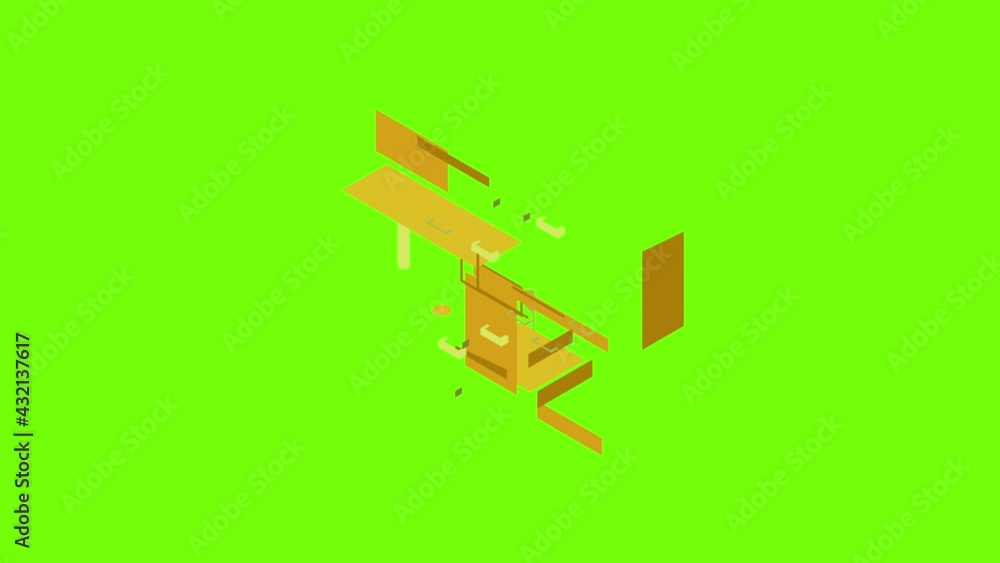 Desk icon animation cartoon object on green screen background