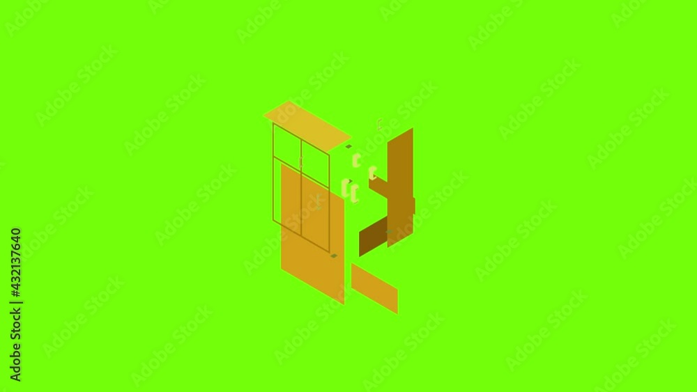 Wardrobe icon animation cartoon object on green screen background