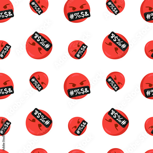 Symbols Mouth Icon Emoji Pattern. Angry Seamless Background Symbols. Doodle Emoticon Illustration Design Vector.
