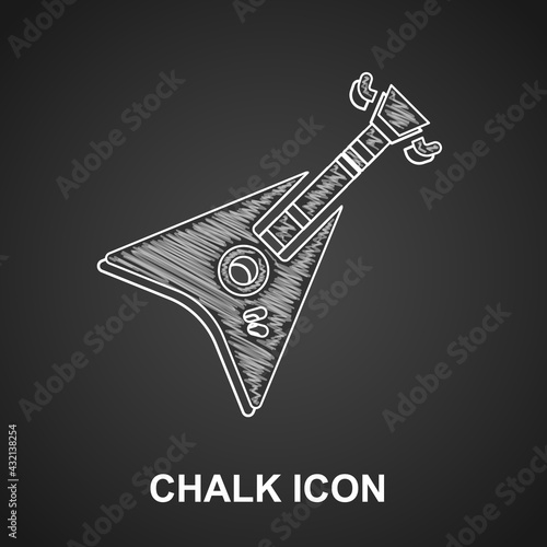 Chalk Electric bass guitar icon isolated on black background. Vector