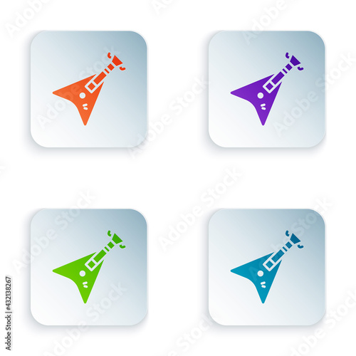 Color Electric bass guitar icon isolated on white background. Set colorful icons in square buttons. Vector