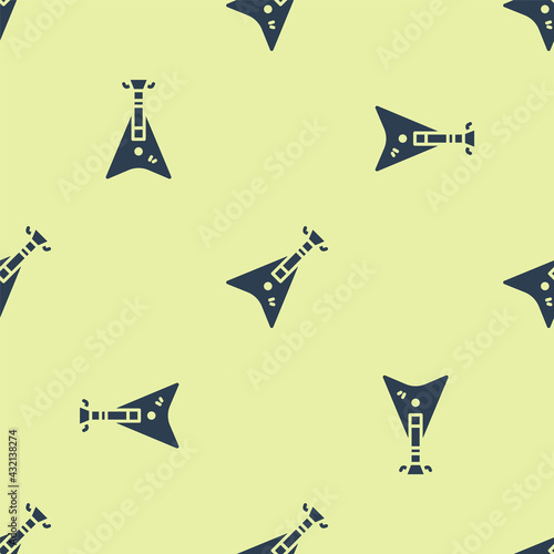 Blue Electric bass guitar icon isolated seamless pattern on yellow background. Vector