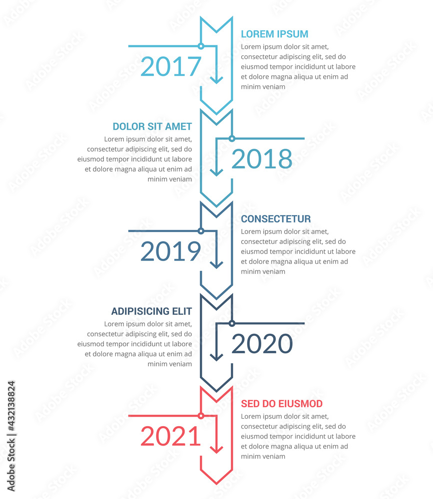 Vertical timeline infographics template with arrows