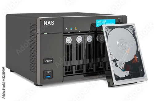 NAS with HDD Hard Disk Devices, 3D rendering photo